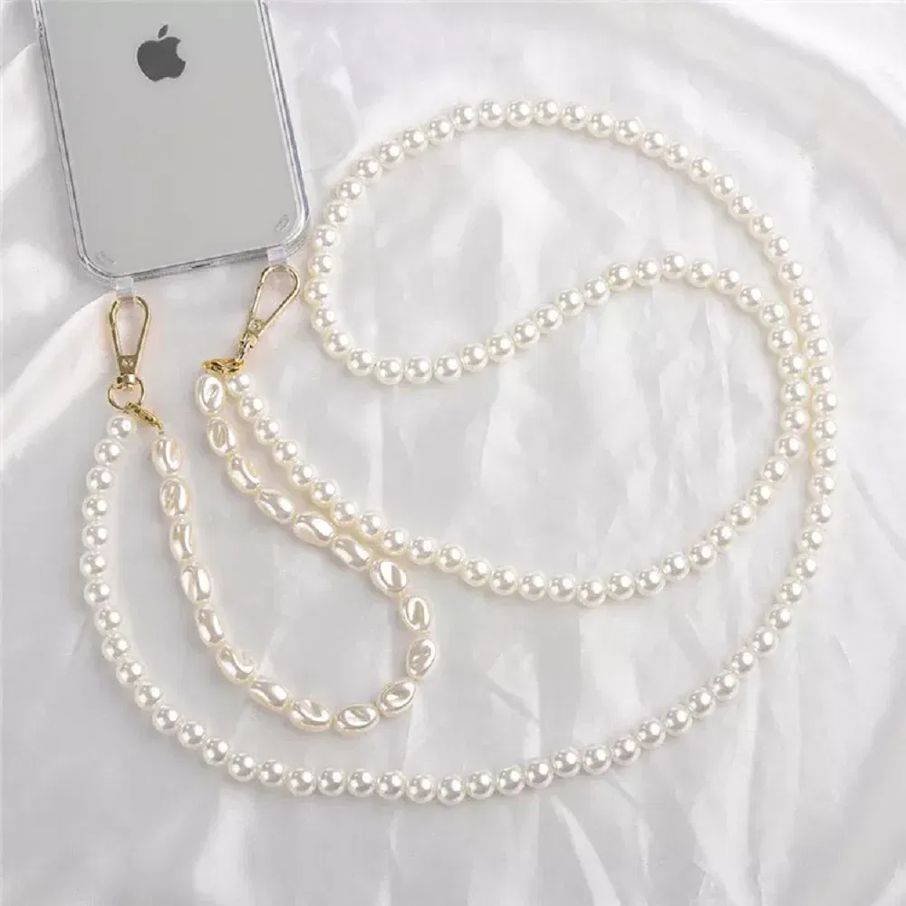 Color: Black, Bundle: Case & Strap, Material: NEOPRENE - DIY Luxury Pearl Chain Crossbody Strap Shockproof Acrylic Lanyard Phone Case for iPhone 14 13 12 PRO 15 Pro Max X XS 12 MINI