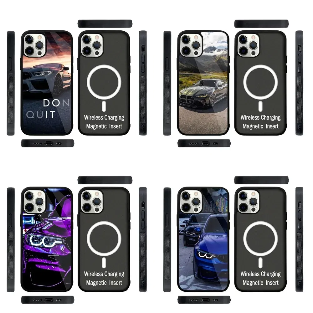 Color: Black, Material: ABS - Blue Red Car for B-BMW Phone Case Strong Magnetic For IPhone 15,14,13,Pro,Max,Plus,11,12,Mini For Magsafe Wireless Charging