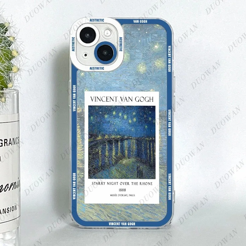 Color: Beige, Material: Microfiber - Van Gogh Oil Painting Phone Case For iPhone 11 12 13 14 15 16 Pro Max XR X XS Mini 8 7 Plus SE 2020 2022 Transparent Case