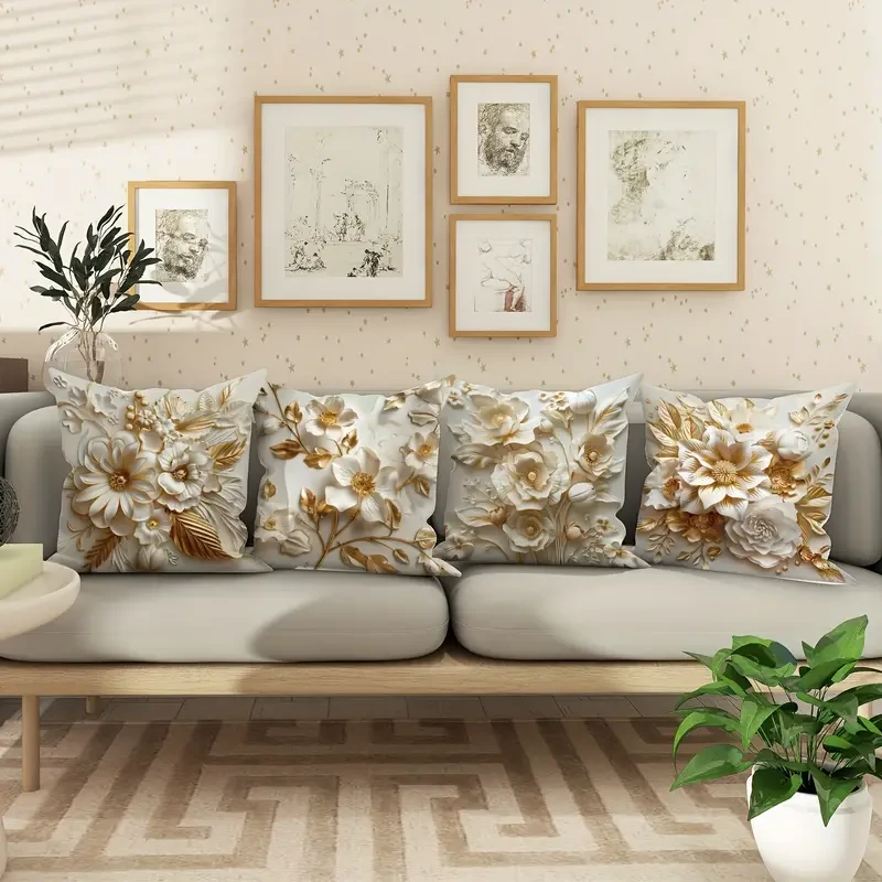 4pcs, Luxurious Velvet 3D Floral Pattern Throw Pillow Covers