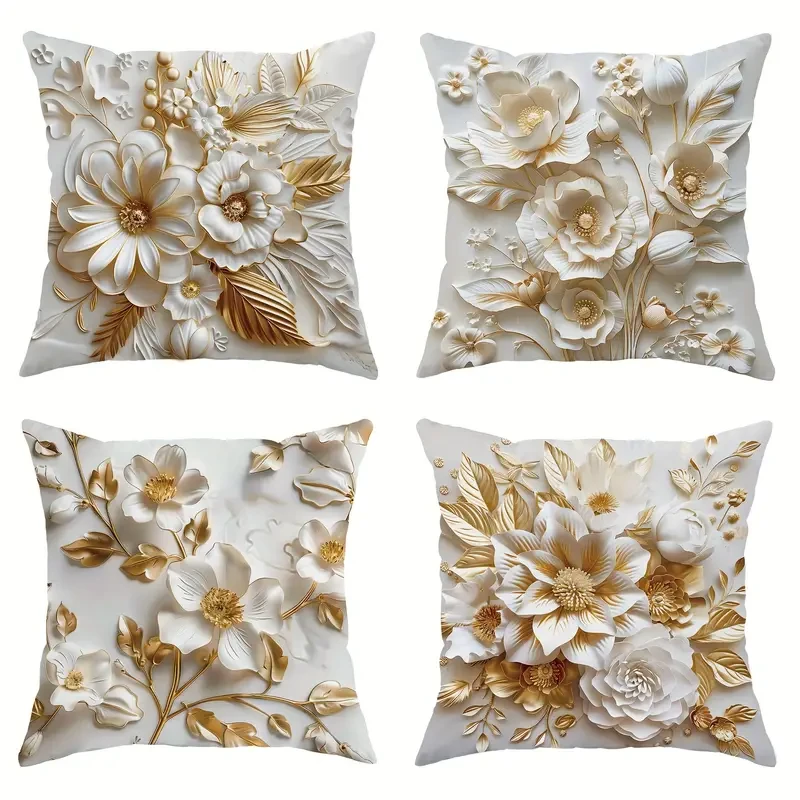 4pcs, Luxurious Velvet 3D Floral Pattern Throw Pillow Covers