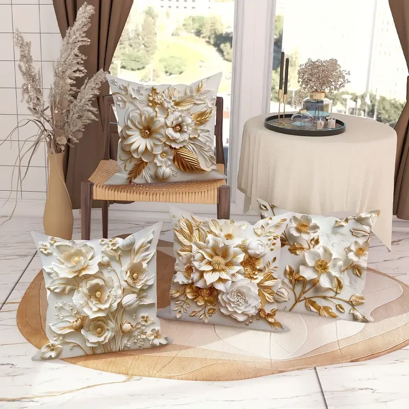 4pcs, Luxurious Velvet 3D Floral Pattern Throw Pillow Covers