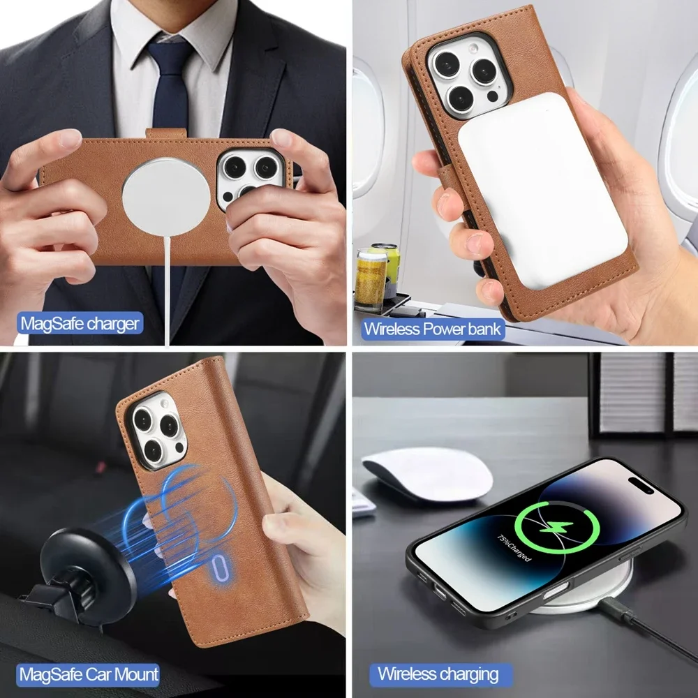 Color: Blue, Material: ABS - 2 in 1 MagSafe Wallet Case for IPhone 16 Promax 15 Plus 14 Pro Max 13 12 Iphone16 Magnetic Wireless Charging Phone Cover