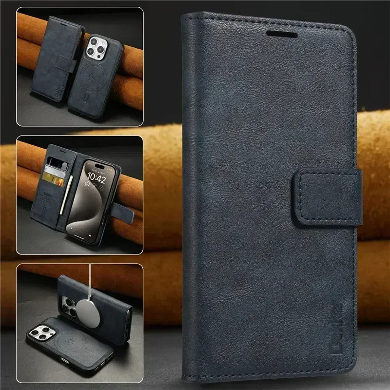 Color: Blue, Material: ABS - 2 in 1 MagSafe Wallet Case for IPhone 16 Promax 15 Plus 14 Pro Max 13 12 Iphone16 Magnetic Wireless Charging Phone Cover