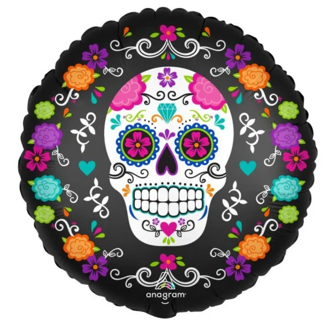 Balloon - 45cm Standard XL Satin Sugar Skull & Marigolds