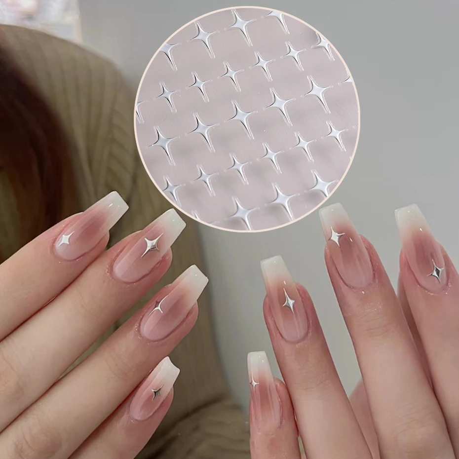 Color: DEEP BLUE - Sliver Stars Nails Stickers 3D Bronzing Laser White Cross Starlight Glossychic Y2k Stylish Adhesive Manicure Decorations SO-167