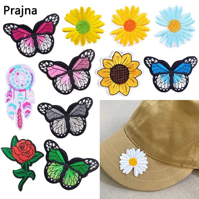 Color: DULL - Butterfly Daisy Embroidery Patches for Clothing Thermoadhesive Patches DIY Fusible Patch on Kids Clothes Sunflower Badges Sewing
