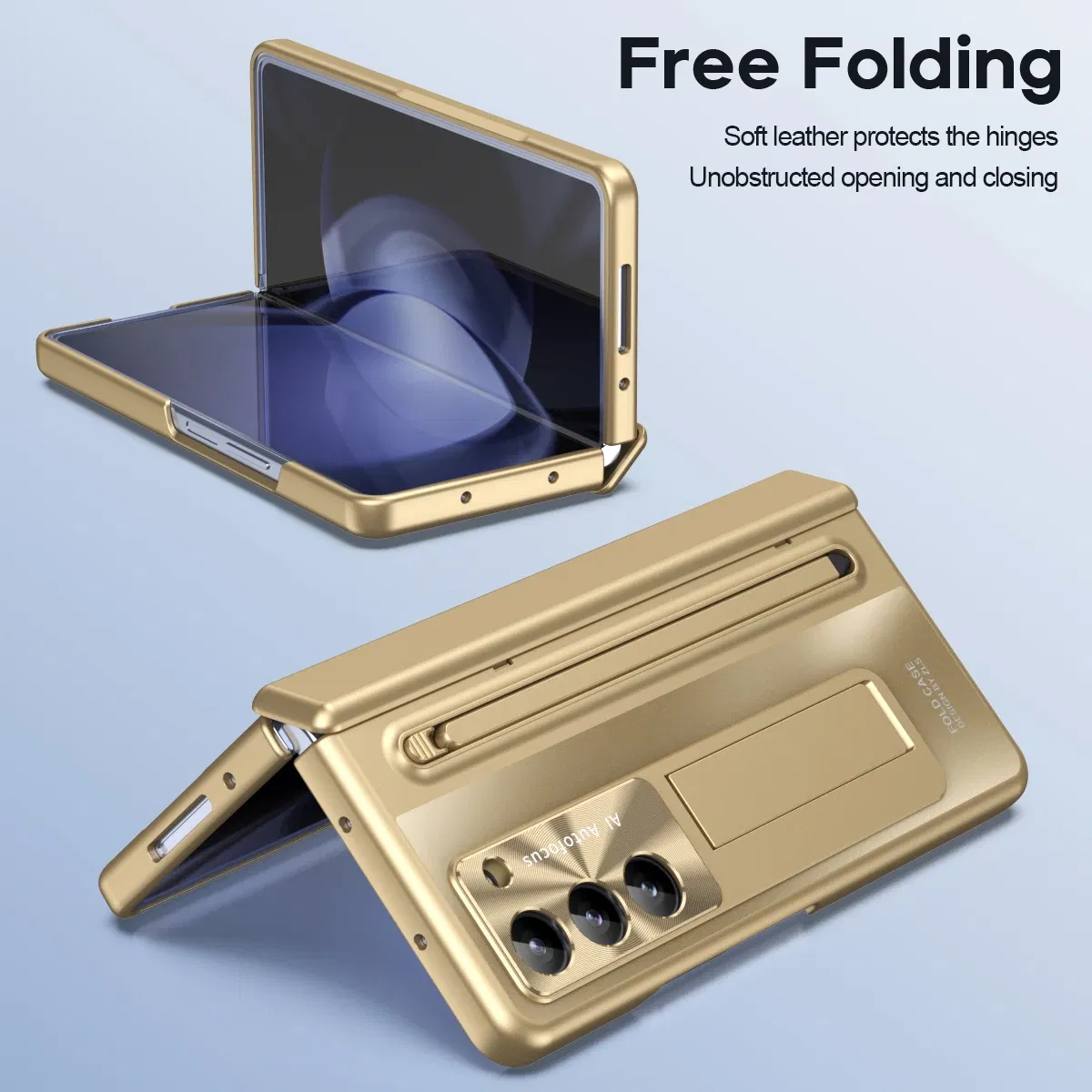 Color: Sky blue, Material: Canvas - With Touch Pen For Samsung Galaxy Z Fold 6 5 4 Case Hinge Armor Shockproof Magnetic Kickstand 360 Full Protection Folding Cover
