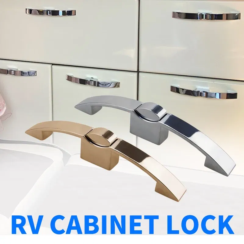 Color: black - 128mm hole distance Camper Car Push Lock RV Caravan Boat Cabinet Locks Handle Home Drawer Latch Button Locks Caravan Motorhome
