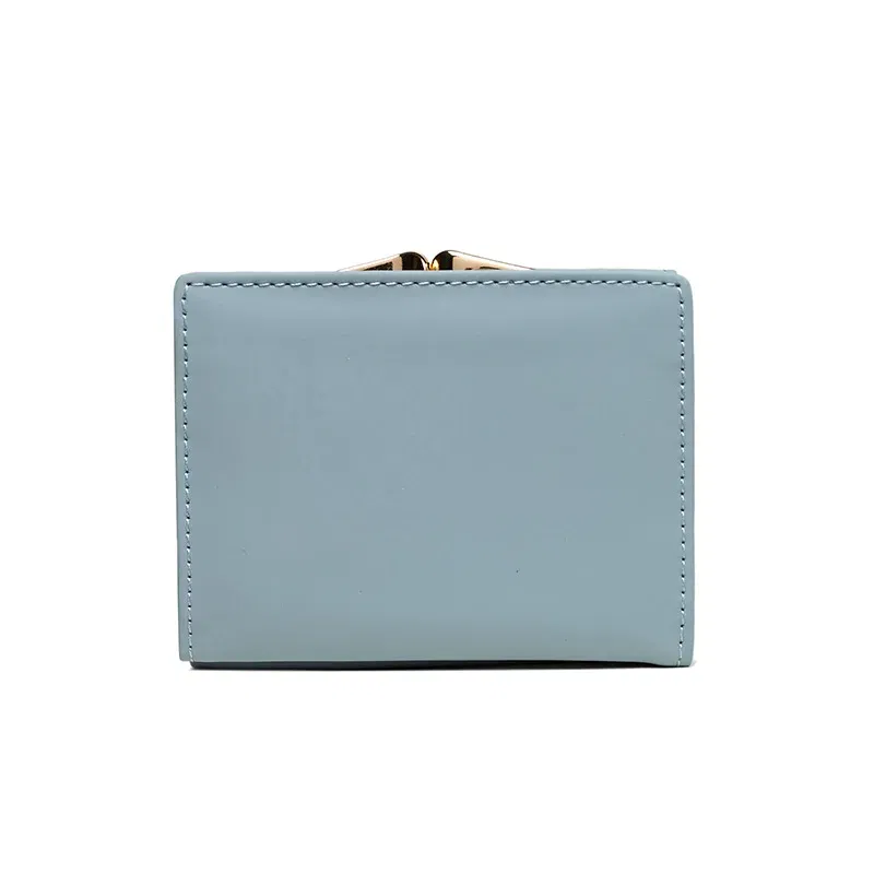 Color: green - 024 Women's summer new women's short wallet Japan and South Korea PU leather hardware buckle three fold bag high texture multi-c