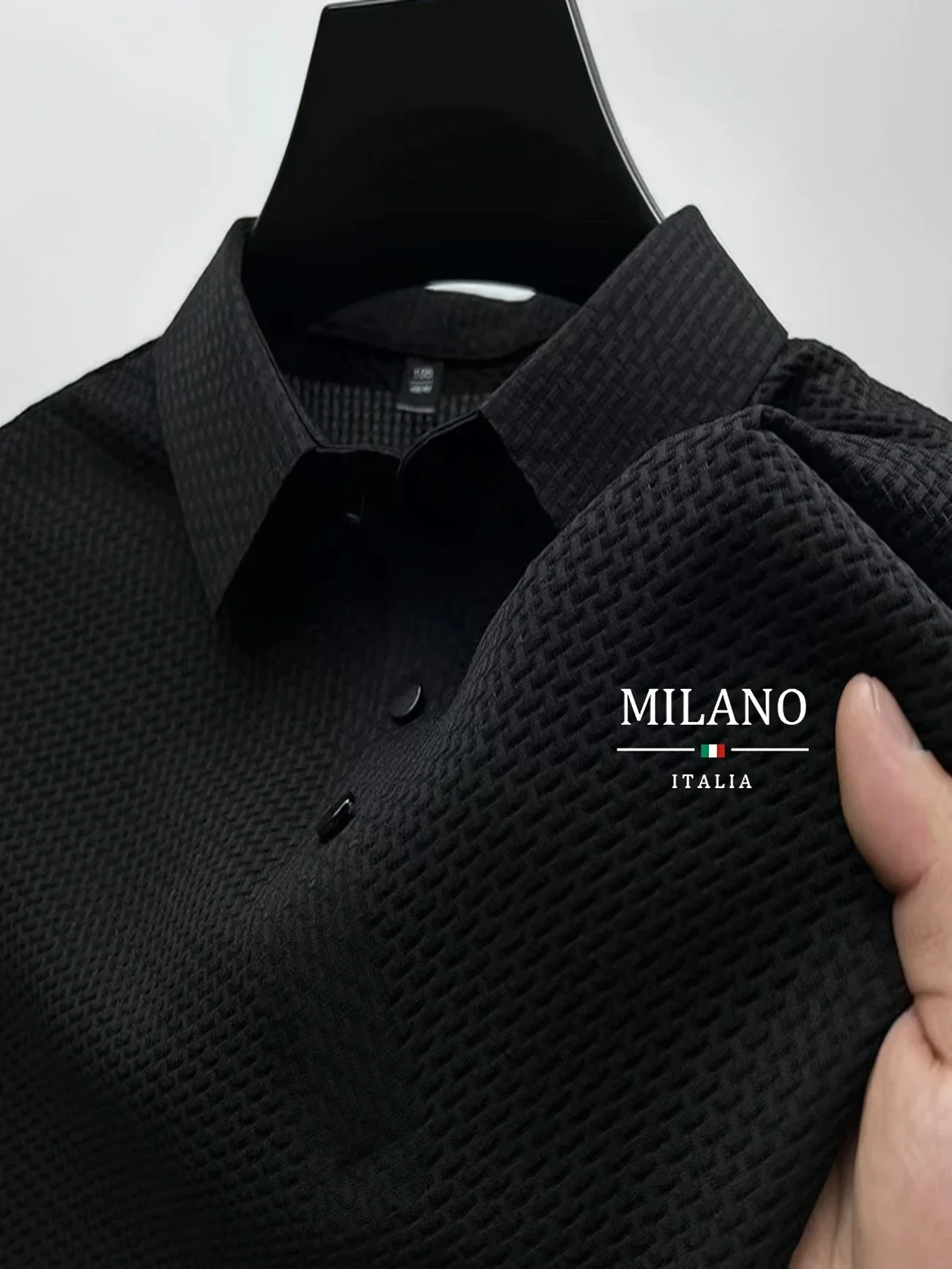 Color: Gold, Size: S - Classic men's casual POLO shirt soft and breathable MILAN pattern quick-drying top T-shirt