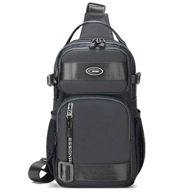 Color: GRAY - Riding backpack for men, men's chest bag, casual men's single shoulder bag, lightweight and large-capacity crossbody bag