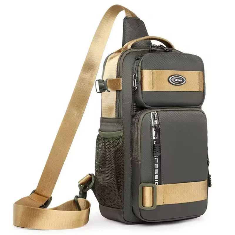 Color: GRAY - Riding backpack for men, men's chest bag, casual men's single shoulder bag, lightweight and large-capacity crossbody bag