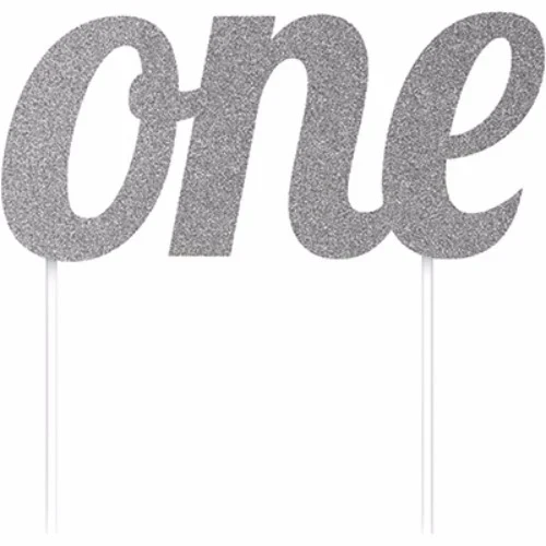 Cake Topper One Silver Glittered