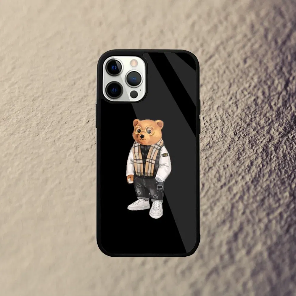 Color: Gold, Material: Microfiber - Baron F-Filou Bear Fashion Phone Case For iPhone 15,14,13,12,11,Plus,Pro,Max Mini Magsafe Magnetic Wireless Charging