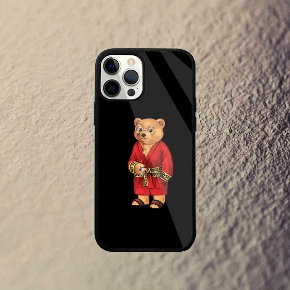 Color: Gold, Material: Microfiber - Baron F-Filou Bear Fashion Phone Case For iPhone 15,14,13,12,11,Plus,Pro,Max Mini Magsafe Magnetic Wireless Charging