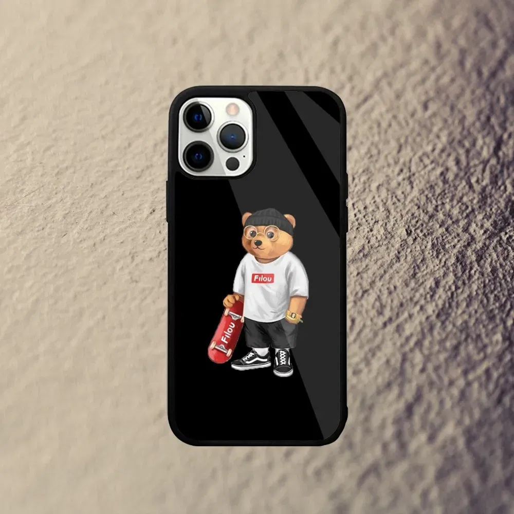 Color: Gold, Material: Microfiber - Baron F-Filou Bear Fashion Phone Case For iPhone 15,14,13,12,11,Plus,Pro,Max Mini Magsafe Magnetic Wireless Charging