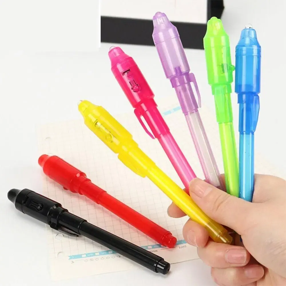 Color: grey - Luminous Light Pen Magic Purple 2 In 1 UV Black Light Combo Drawing Invisible Ink Pen Learning Education Toys for Child
