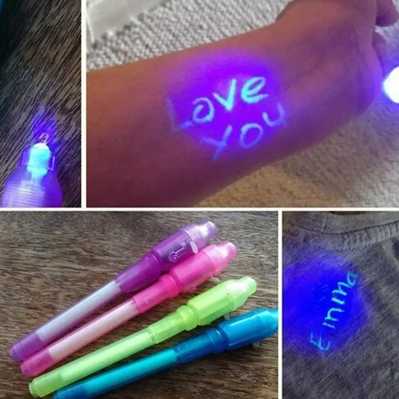 Color: grey - Luminous Light Pen Magic Purple 2 In 1 UV Black Light Combo Drawing Invisible Ink Pen Learning Education Toys for Child