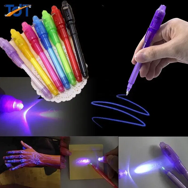 Color: grey - Luminous Light Pen Magic Purple 2 In 1 UV Black Light Combo Drawing Invisible Ink Pen Learning Education Toys for Child