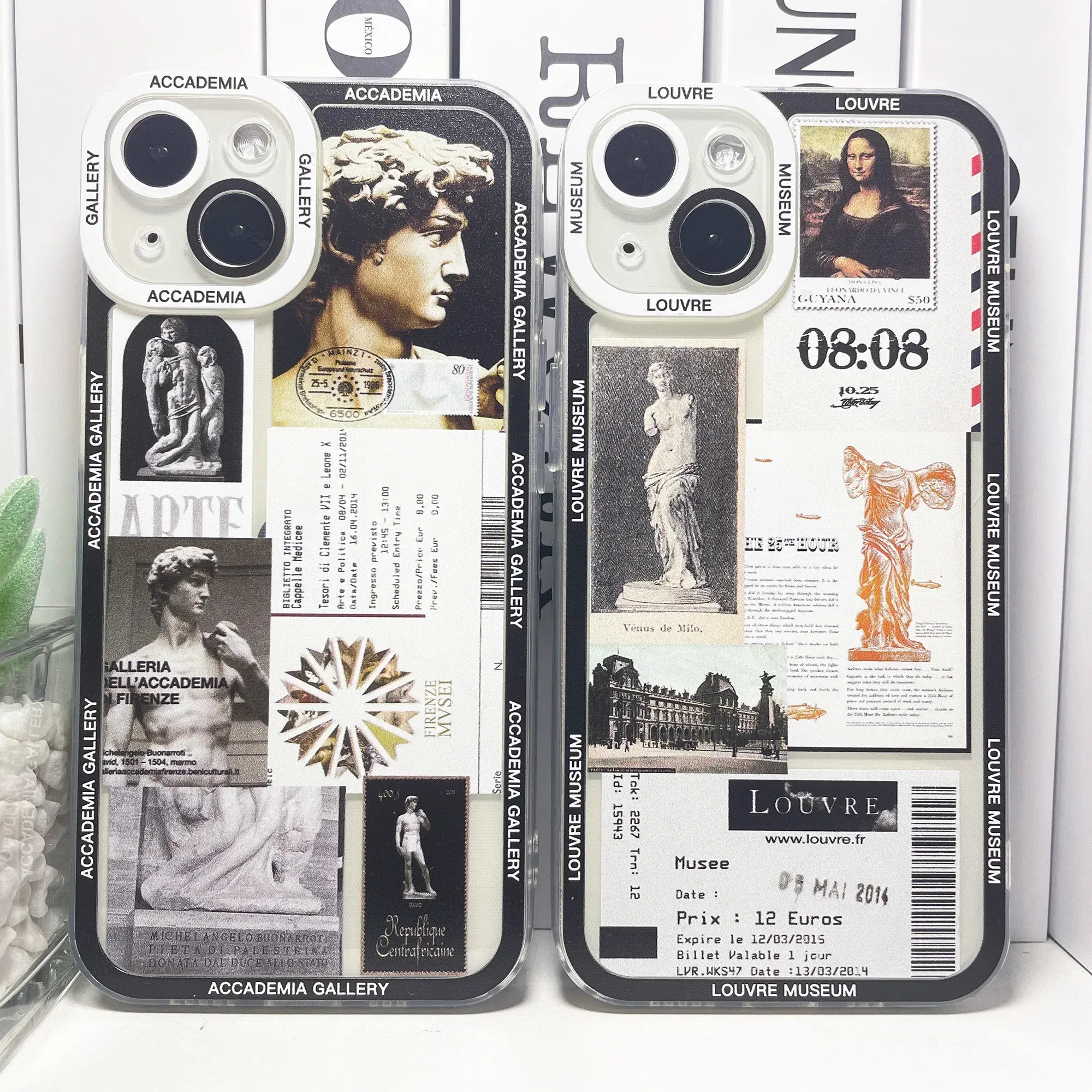 Color: black, Material: tpu - Van Gogh David Museum Tickets Stickers Collage Art Phone Case For iPhone 14 13 12 11 Pro Max Mini XS X XR SE 7 8 Plus Soft Cover