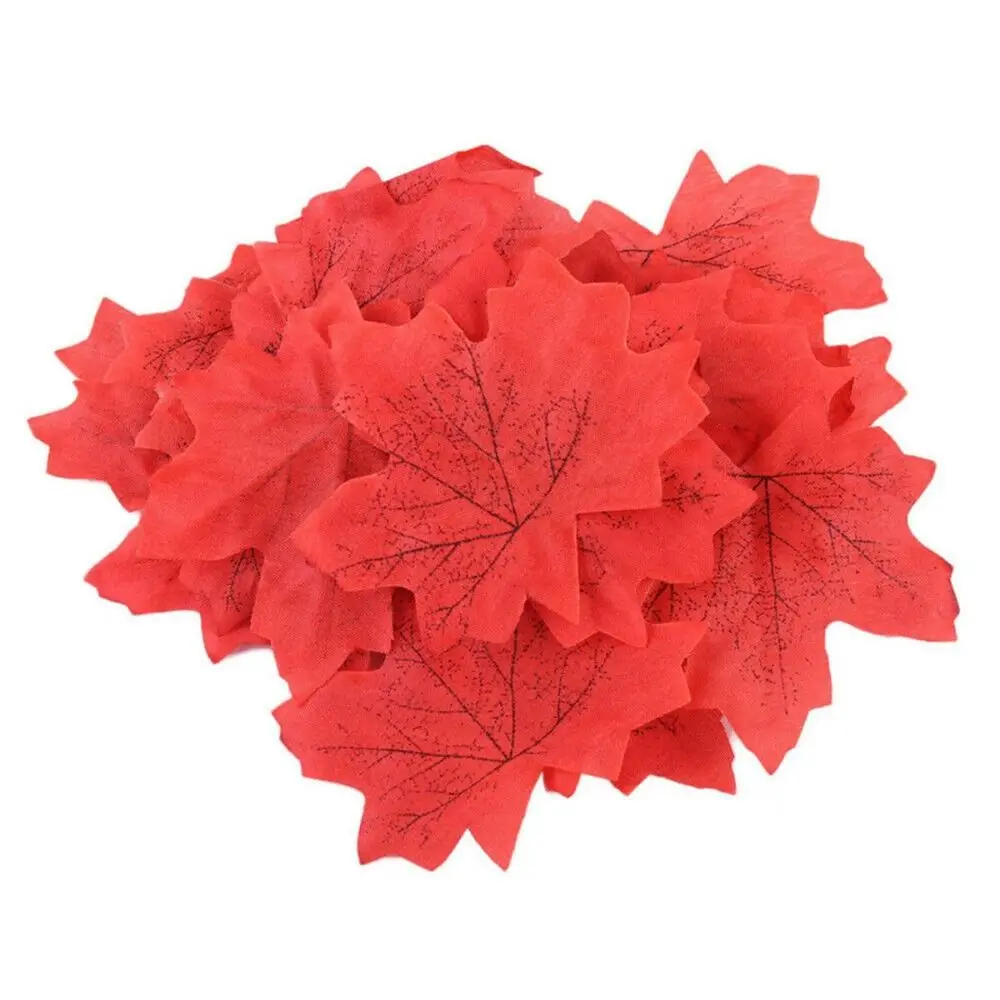 Color: Deep Pink - Artificial Maple Leaves Silk Fake Autumn Leaves Diy Handmade Leaf Fall Wedding Decoration Thanksgiving Christmas