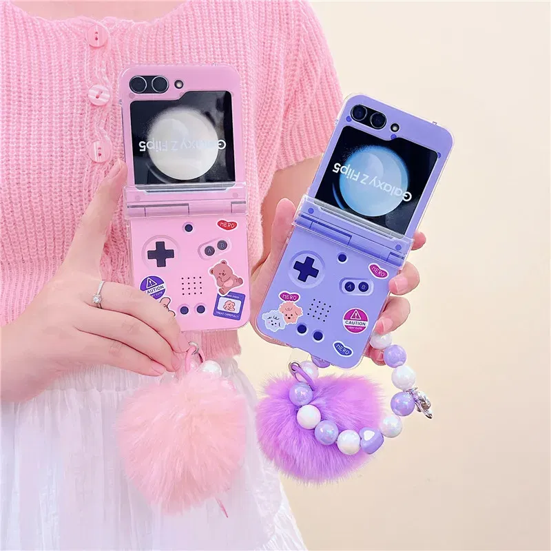 Color: Gold, Material: PE - Cute Bracelet Phone Cases For Samsung Galaxy Z Flip 3 4 5 6 7 FE Hard Plastic PC Plush Case For Samsung Z Flip5 ZFlip5