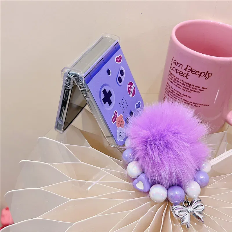 Color: Gold, Material: PE - Cute Bracelet Phone Cases For Samsung Galaxy Z Flip 3 4 5 6 7 FE Hard Plastic PC Plush Case For Samsung Z Flip5 ZFlip5