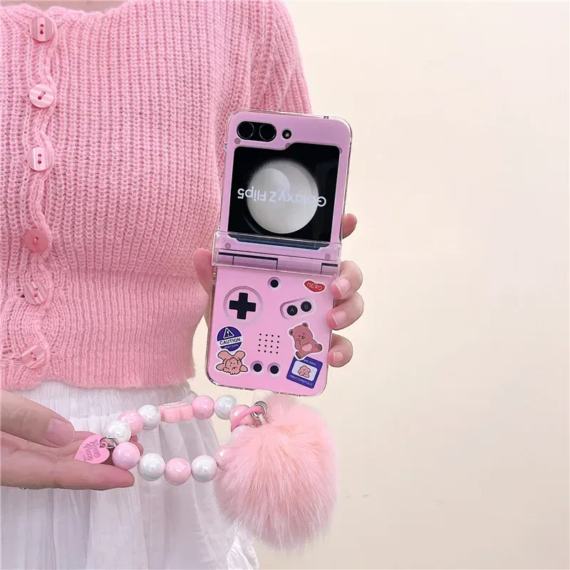 Color: Gold, Material: PE - Cute Bracelet Phone Cases For Samsung Galaxy Z Flip 3 4 5 6 7 FE Hard Plastic PC Plush Case For Samsung Z Flip5 ZFlip5