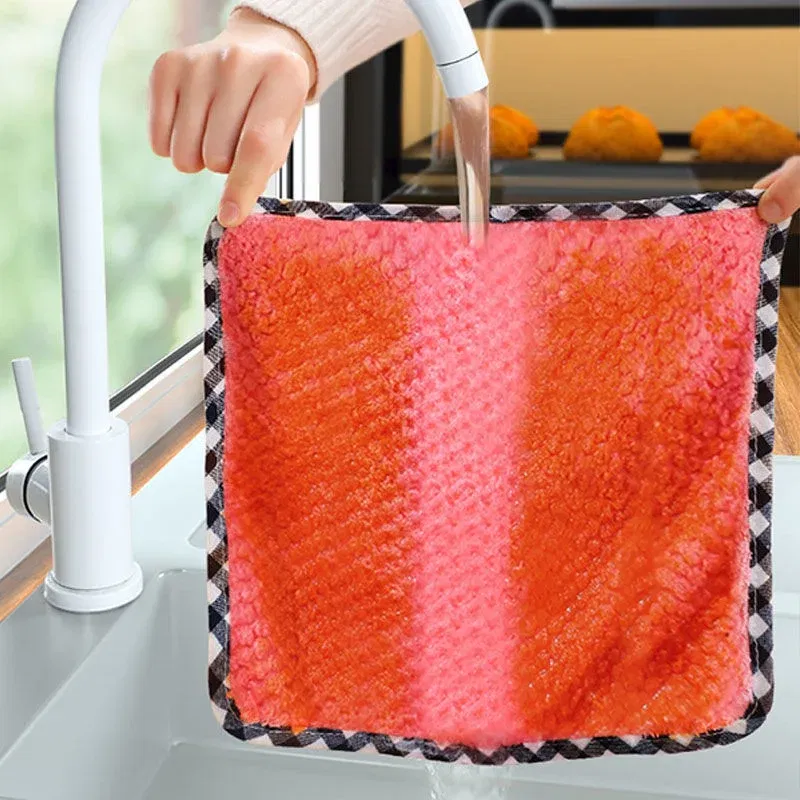 Color: Blue - Kitchen Daily Dish Towel Cloth Kitchen Rag Non-stick Oil Thickened Table Cleaning Cloth Double-layer Absorbent Microfiber