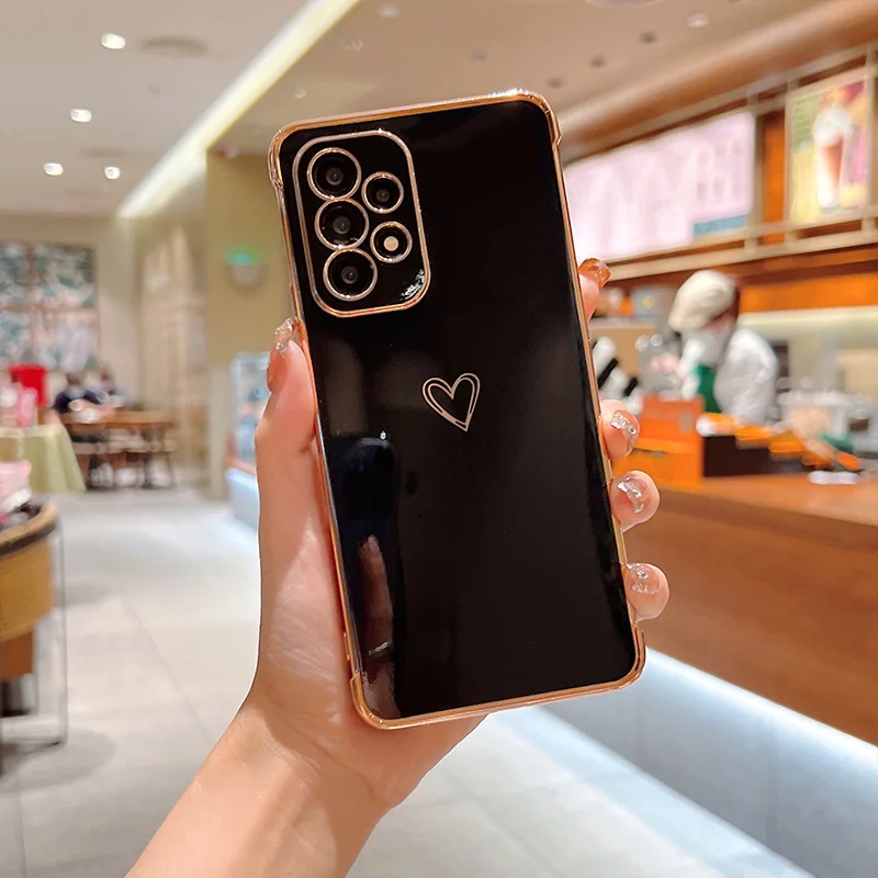Color: black, Compatible-Phone Models: For iPhone 14 Plus, Ships From: CHINA - Electroplating Love Heart Phone Case For Samsung Galaxy S25 S24 Ultra S23 S22 A13 A14 A52 A53 Protect Lens Shockproof Back Cover