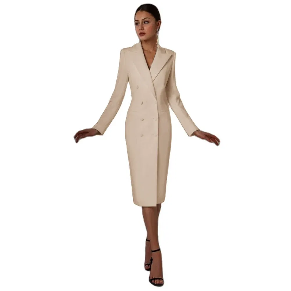 Color: Beige, Size: XXL - Women's Suit Long Blazer Double Breasted Jacket White Tuxedo Party Point Lapel Clothes спор?‚ивн?‹й кос?‚юм ?¶?µнск