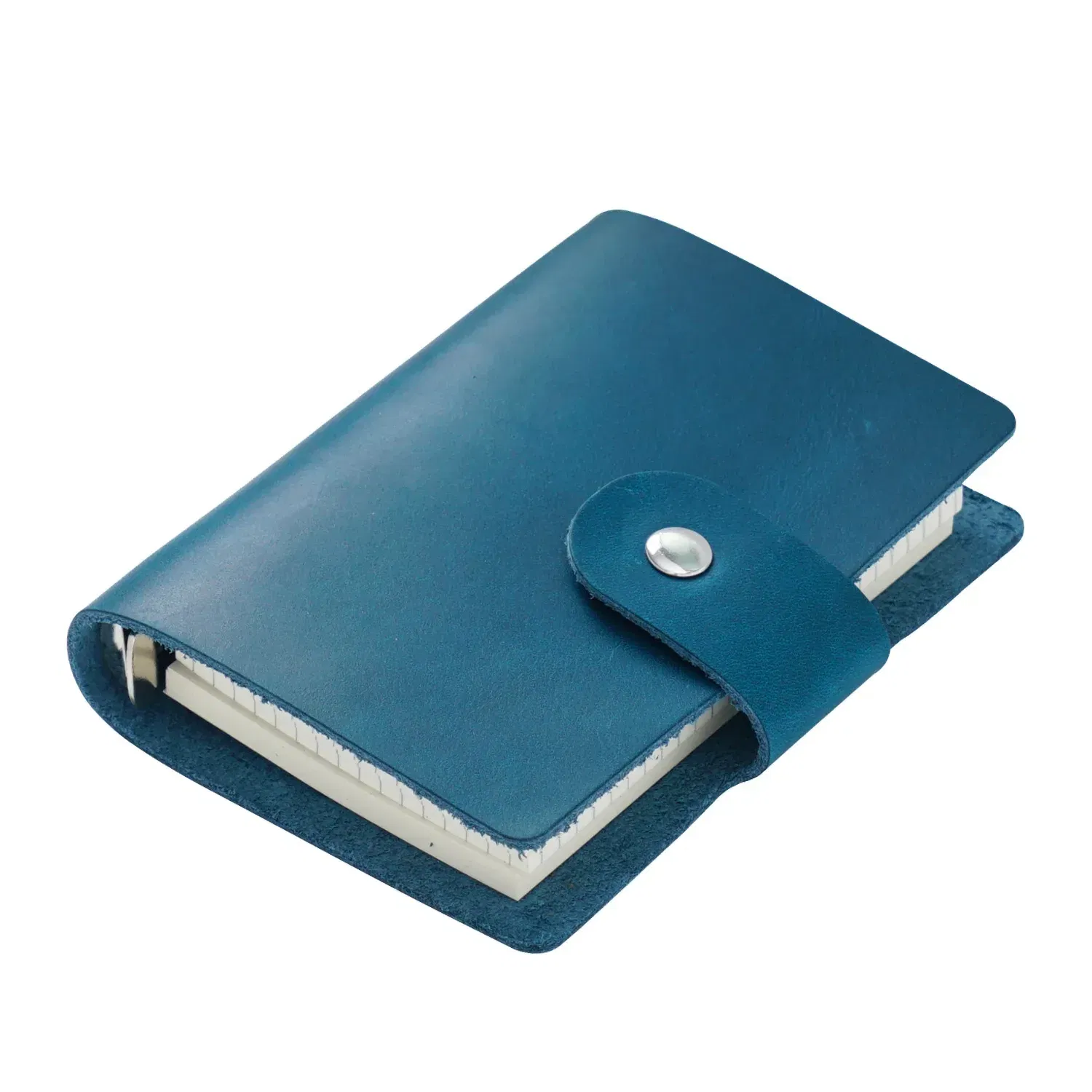 Color: Light Blue - Genuine Leather A8 Size Ring Planner Cowhide 5-hole Rings Mini Notebook with 15 MM silver Rings Retro Organizer Diary Notepad