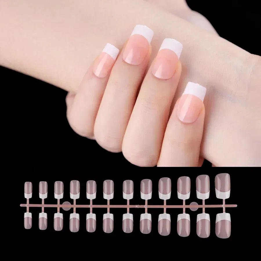 Color: PURPLE - 24PCS Square Head Matte False Nails Ballet Detachable Full Cover Artificial Fingernails Frosted Press Glue on Fake Nail Tips