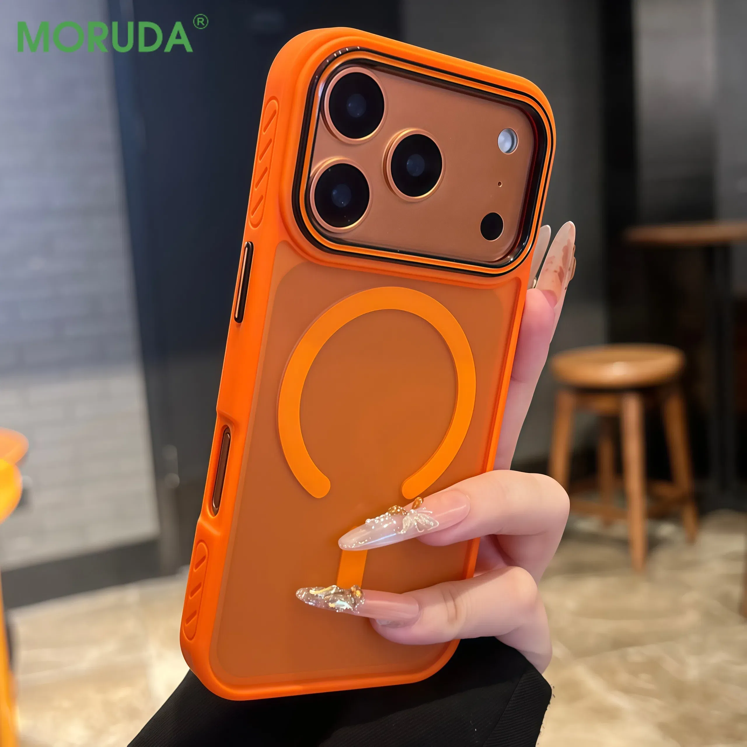 Color: Orange, Compatibility by Model: iPhone17 Pro - Wireless Charging Matte Magnetic Case for iPhone 17 16 ProMax 15 14 Plus 13 12 11 17 Air Anti Fall Bumper Translucent TPU Cover