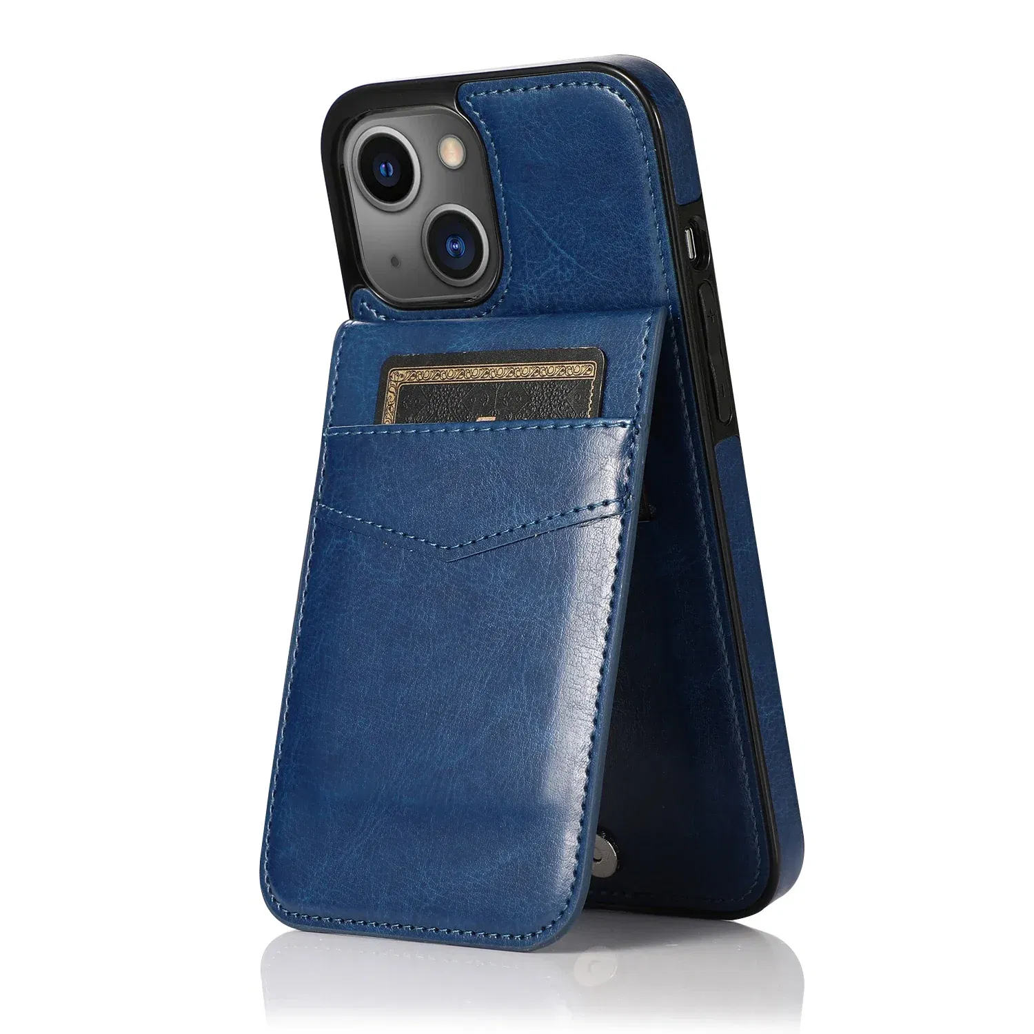 Color: black, Material: PE - Faux Leather Wallet Kickstand Phone Case for IPhone 13 12 Mini 16E 16 15 14 11 Pro Max X XR XS 7 8 Plus Case with Credit Card