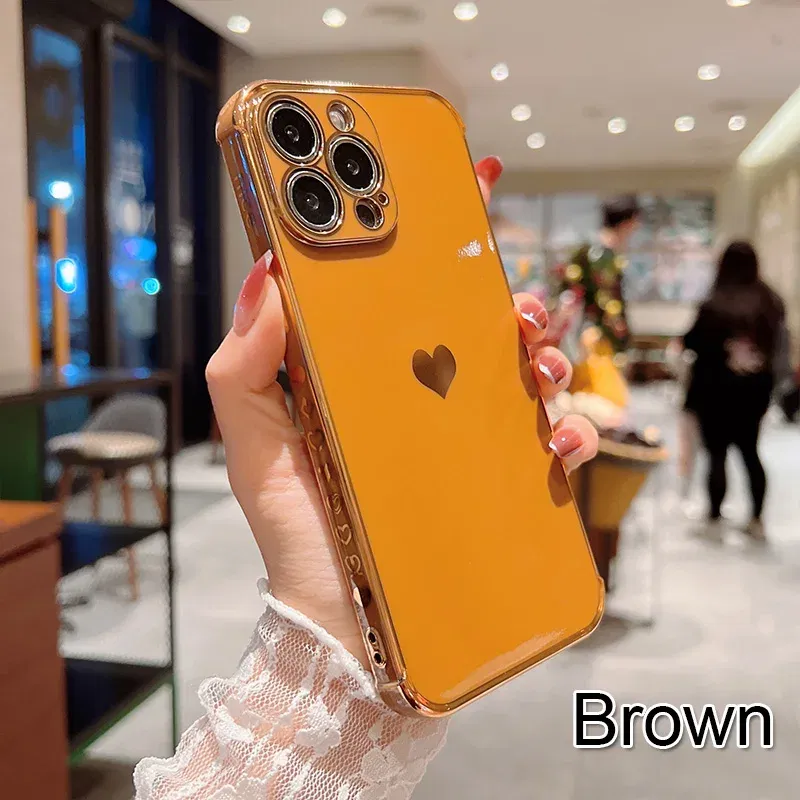 Color: Dark Grey, Compatible-Phone Models: For iPhone 13, Ships From: CN - Electroplating Side Love Heart Phone Case For IPhone 17 16 15 14 13 12 11 Pro Max XR 8 Plus SE2/SE3 Shockproof Back Cover