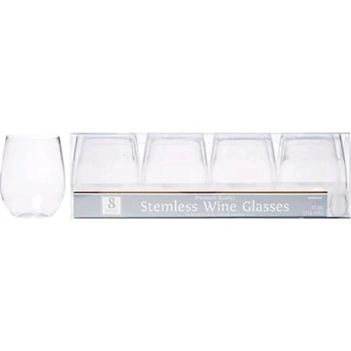 Plastic Clear Wine Glasses Stemless - Pack of 8
