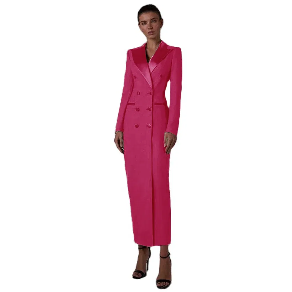Color: MULTI, Size: 4XL - Women's Suit Long Jacket One Piece Blazer Double Breasted Formal Tuxedo Party Dress кос?‚юм ?¶?µнский