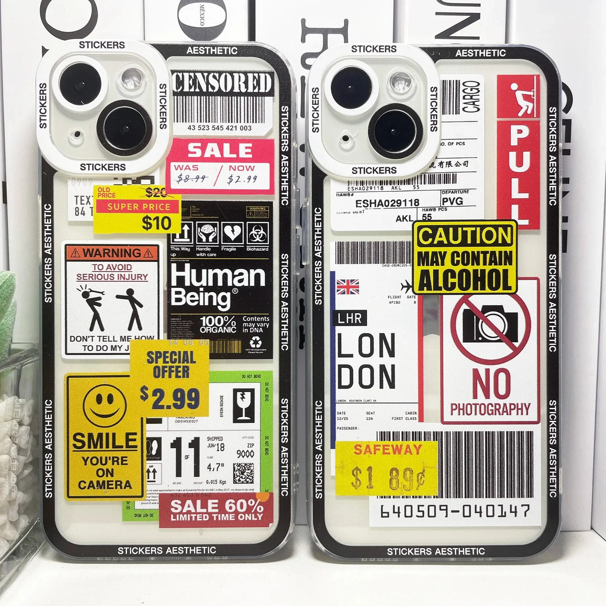 Color: Clear, Material: Cotton Fabric - Mix Labels Collage Stickers Aesthetic Phone Case For Samsung Galaxy S10 S20 S21 S22 S23 S24 FE Plus Ultra Note 20