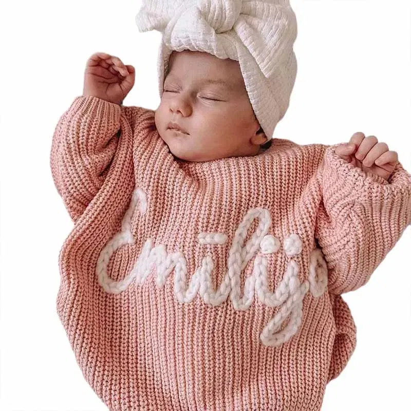 Color: WHITE, Size: 3XL, Age Range: 0-3M - Personalized sweaters for cherished babies.Celebrate your little one's name with unique, custom-made thick knitted sweaters