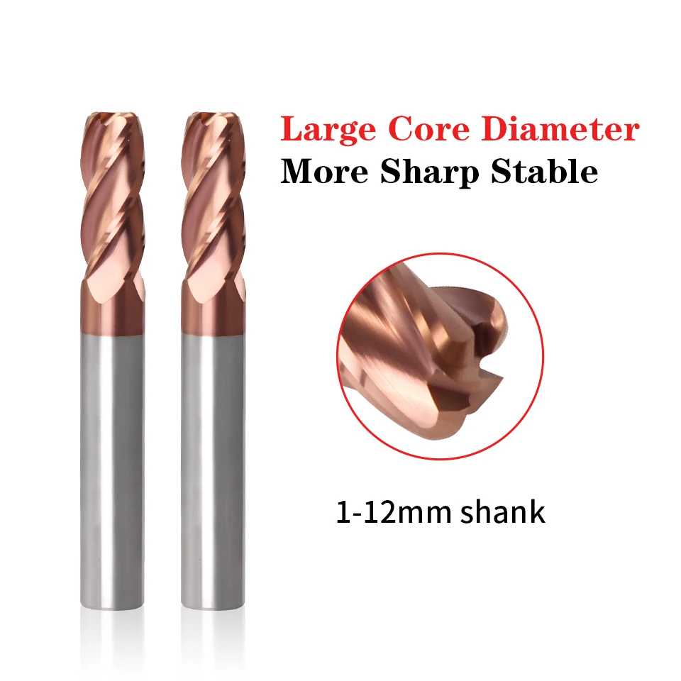 Cutting Edge Diameter: 2.4MM, Dimensions: R2*12d*30H*75L - AUGT HRC55 Carbide Bull Nose End Mill 4Flutes Copper Milling Cutter Alloy Coating Tungsten Steel Cutting Tool For CNC Maching