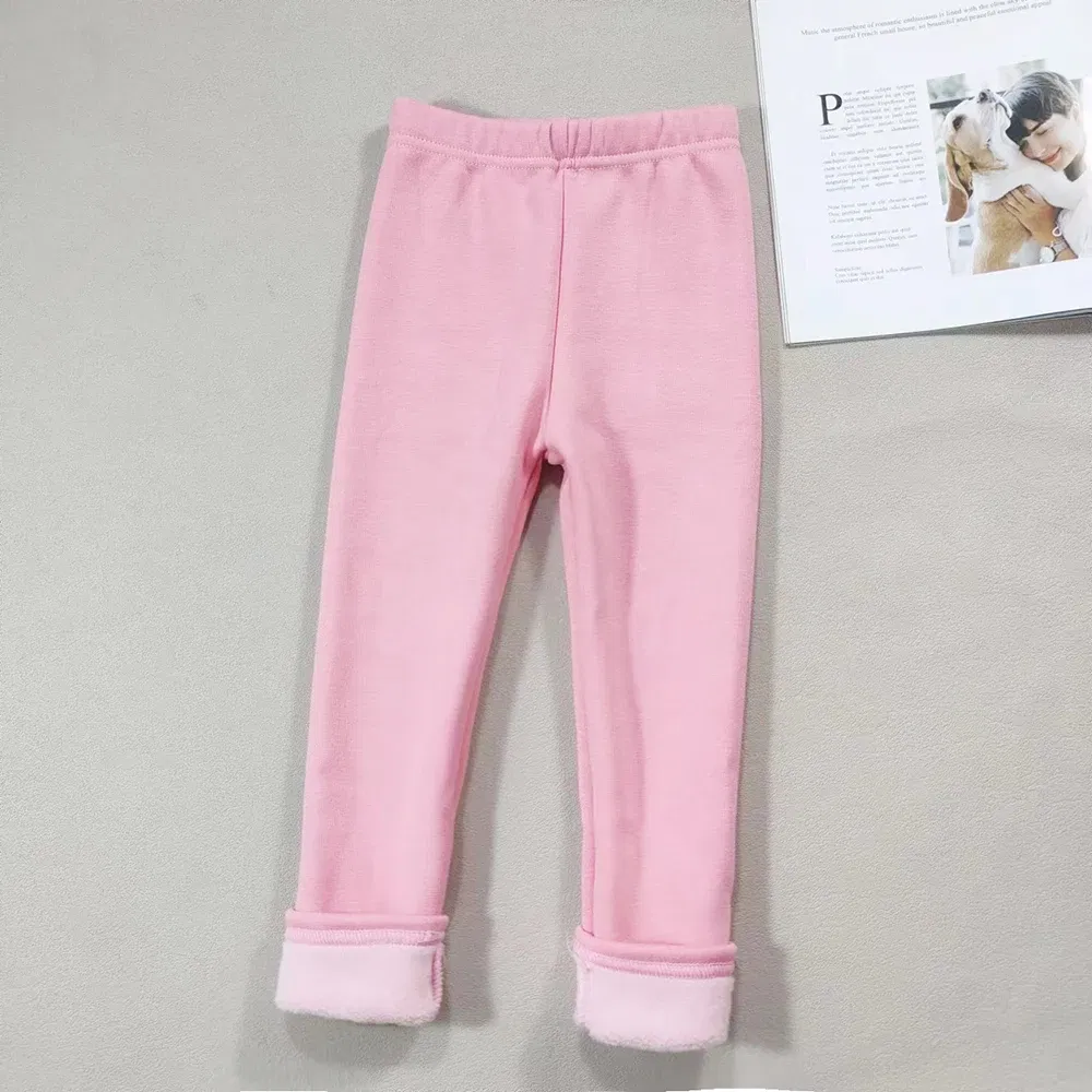 Color: black, Kid Size: 5T - 2024 Girls' Pants Children's Winter Thickened Warm Pants Warm Elastic Pink Navy Blue Underpants Boys' Pants