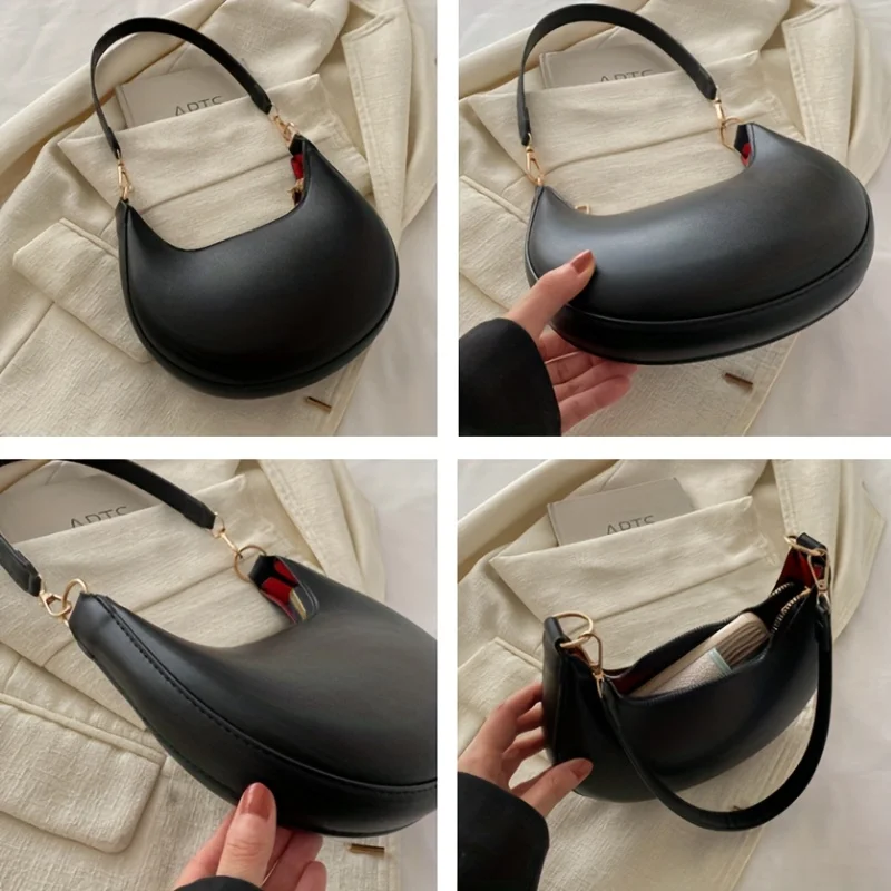 Color: WHITE - New Fashionable High-end Moon-shaped Baseball Bag, Showing Luxury, Women's Single Shoulder Bag
