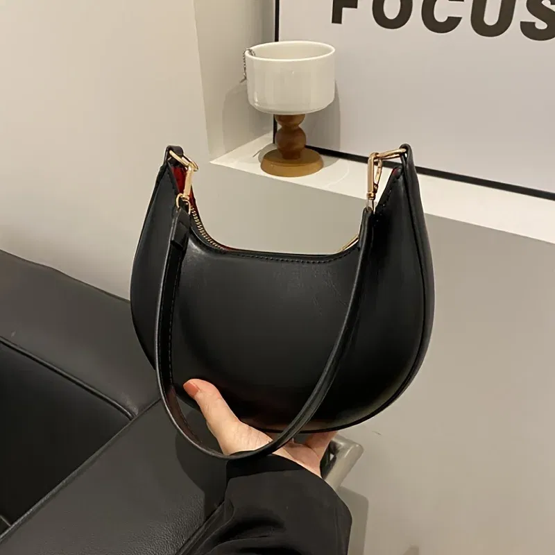 Color: WHITE - New Fashionable High-end Moon-shaped Baseball Bag, Showing Luxury, Women's Single Shoulder Bag