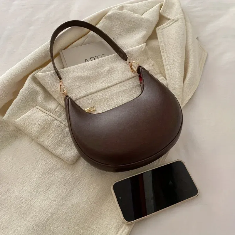 Color: WHITE - New Fashionable High-end Moon-shaped Baseball Bag, Showing Luxury, Women's Single Shoulder Bag