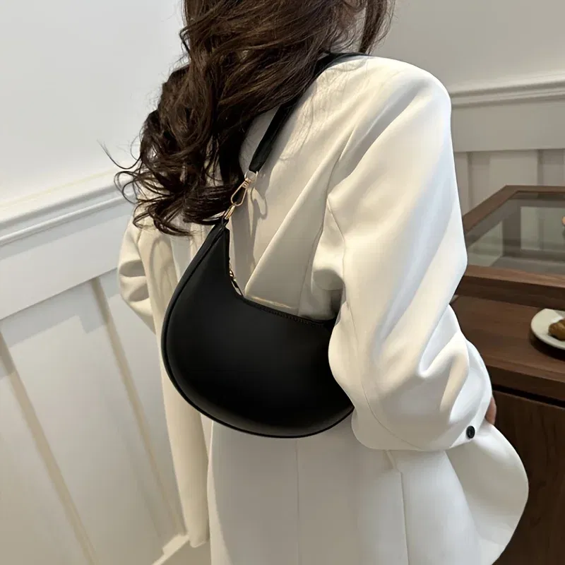 Color: WHITE - New Fashionable High-end Moon-shaped Baseball Bag, Showing Luxury, Women's Single Shoulder Bag