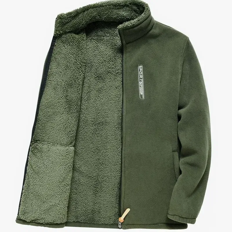 Color: GRAY, Size: 5XL - Men's Fleece Zip Up Outerwear Zipper Fleece-lined Stand Collar Thickened Outdoor Jacket Windproof Polar Fleece Coldproof Jackets