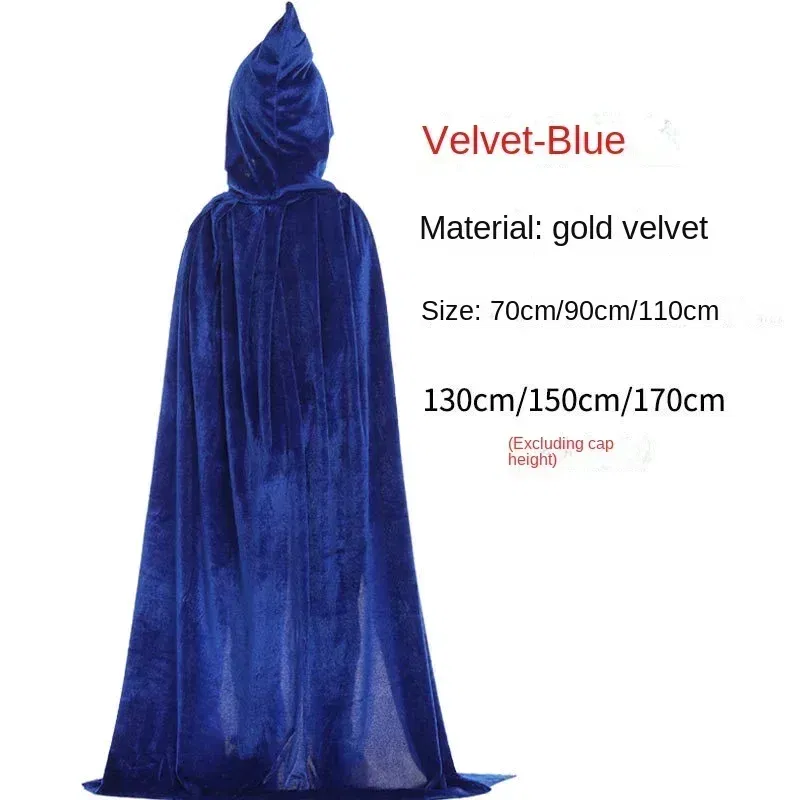 Color: Beige, Size: L - Velvet Cloak Cape Hooded Medieval Costume Witch Wicca Vampire Man Woman Unisex Solid Color