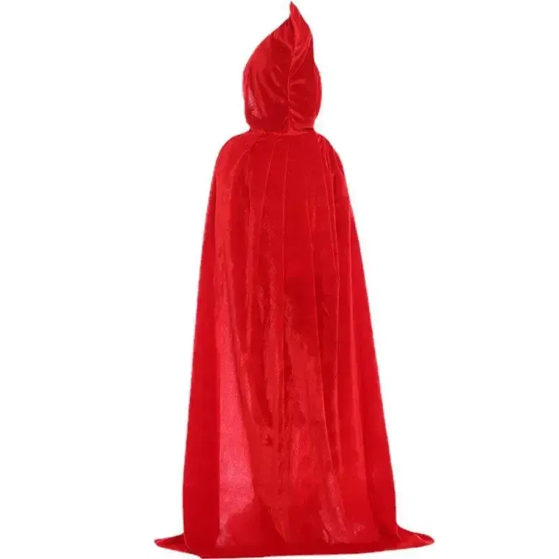 Color: Beige, Size: L - Velvet Cloak Cape Hooded Medieval Costume Witch Wicca Vampire Man Woman Unisex Solid Color